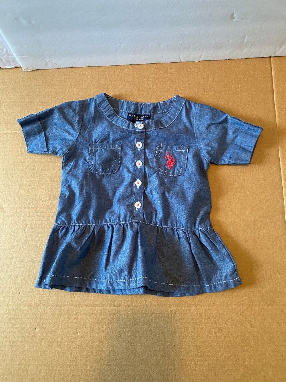 Polo Ralph Lauren Polo Denim Blue Dress Pink Logo Size 6-9 Mo Baby Girl
